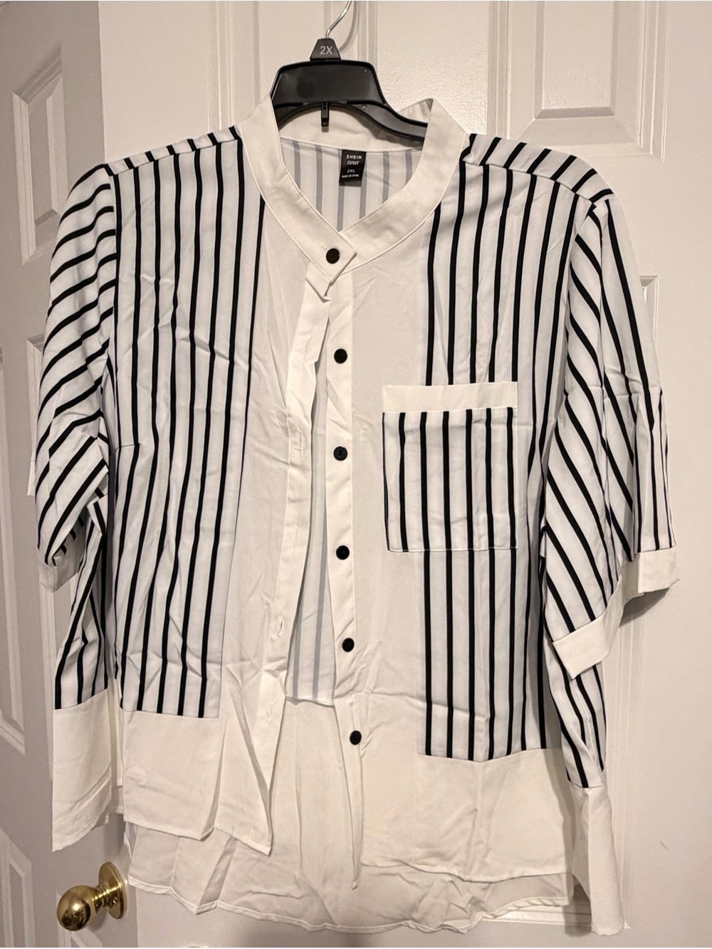 SHEIN White Button-Down Shirt with Black Vertical Stripes